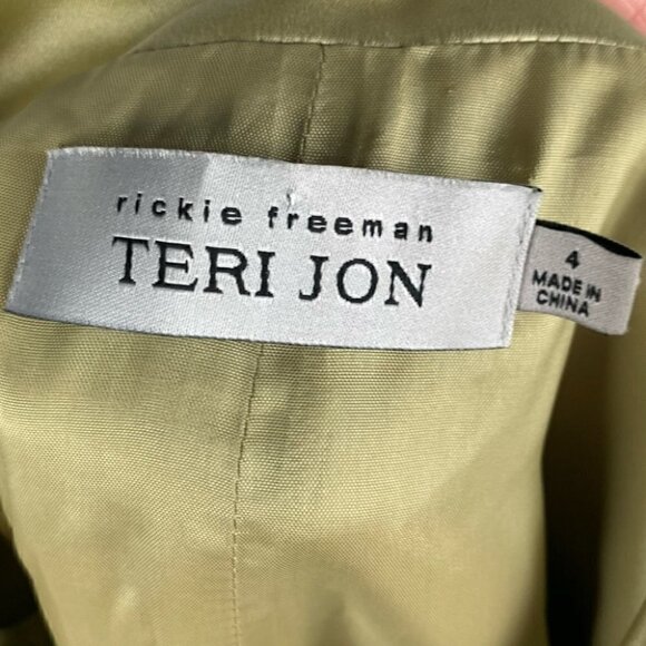 Ricki Freeman Teri Jon dress size 4 100% silk chartreuse square rhinestone belt - Picture 9 of 11